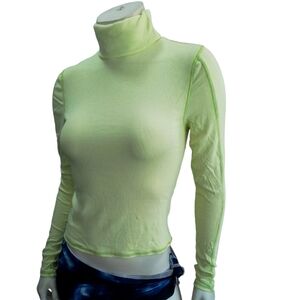 BDG Lemon Green Long Sleeve Turtleneck  Fitted Jersey Knit Large Top NEW